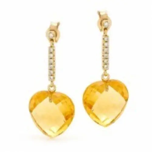 9 Carat Yellow Gold Heart Citrine & Diamond Drop Stud Earrings