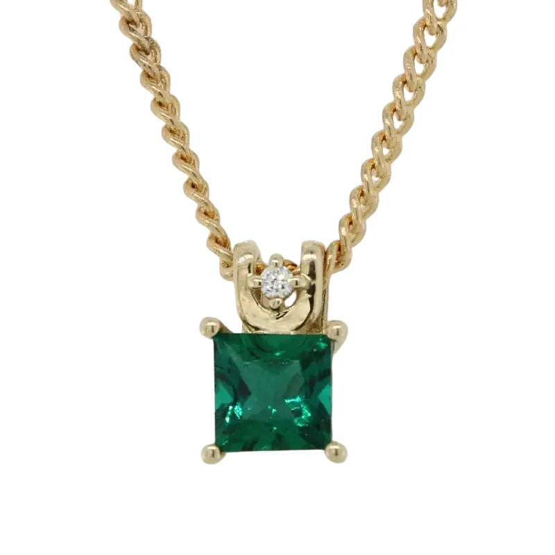 9 Carat Yellow Gold Hydrothermal Emerald & Diamond Pendant