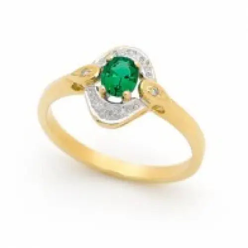 9 Carat Yellow Gold Hydrothermal Emerald & Diamond Ring
