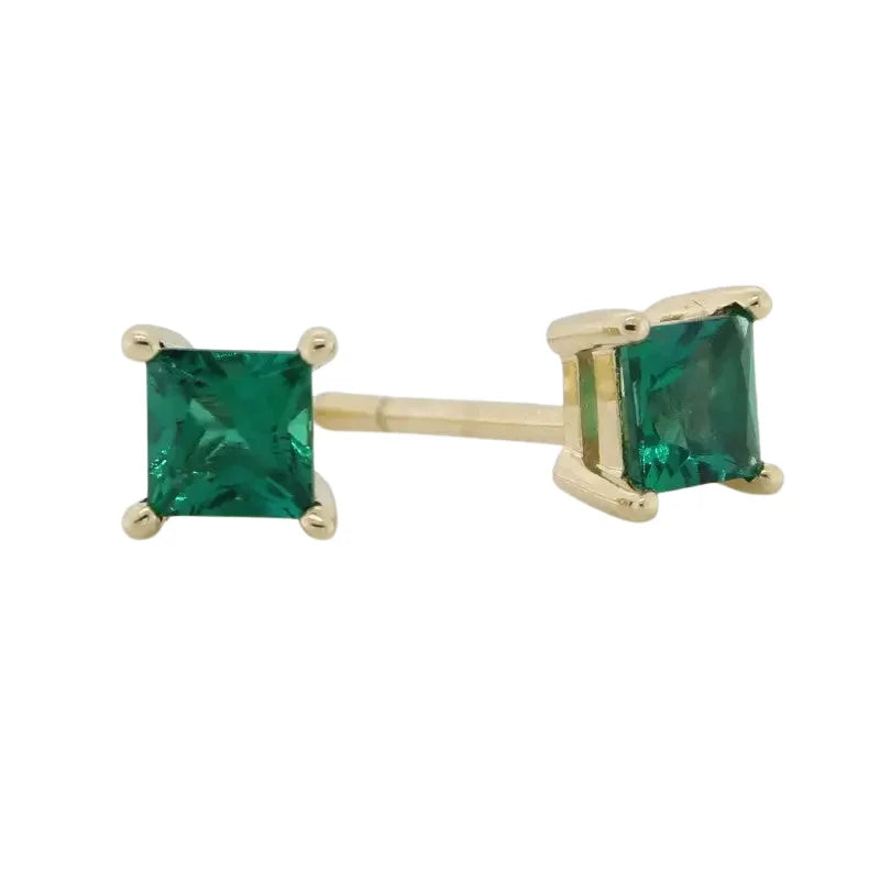 9 carat Yellow Gold Hydrothermal Emerald Stud Earrings