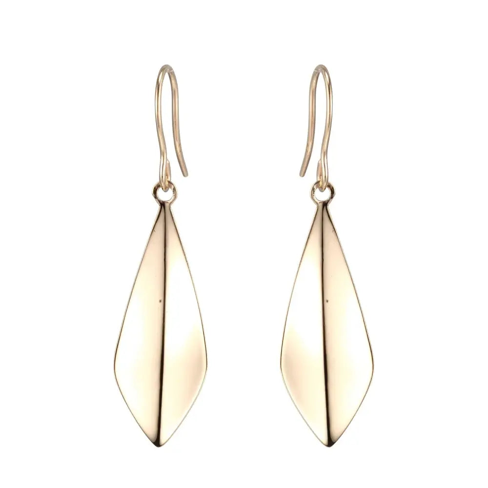 9 Carat Yellow Gold Leaf Shaped Drop Earrings on Shepher Hooks