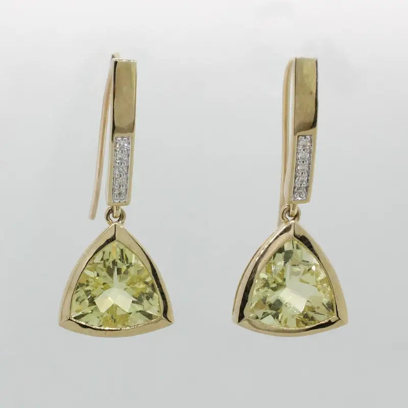 9 Carat Yellow Gold Lemon Quartz & Diamond Drop Earrings