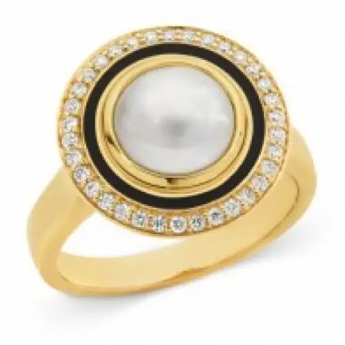 9 Carat Yellow Gold Mabe Pearl & Diamond Ring 2
