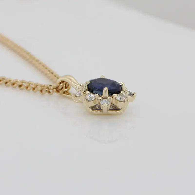 9 Carat Yellow Gold Mid Blue Sapphire & Diamond Pendant