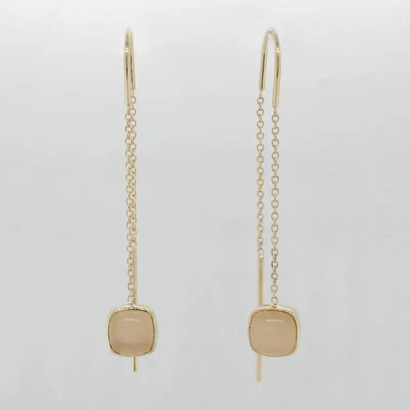 9 Carat Yellow Gold Moonstone Drop Thread Through Earrings