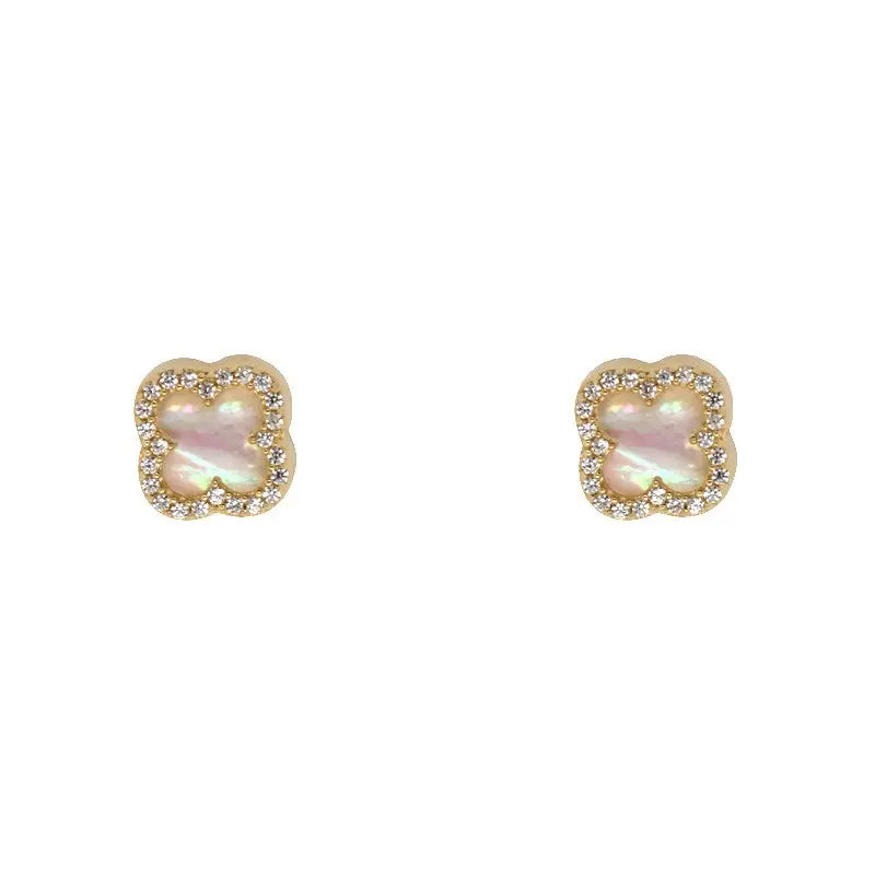 9 Carat Yellow Gold Mother of Pearl with Cubic Zirconia Surround 8mm Stud Earrings