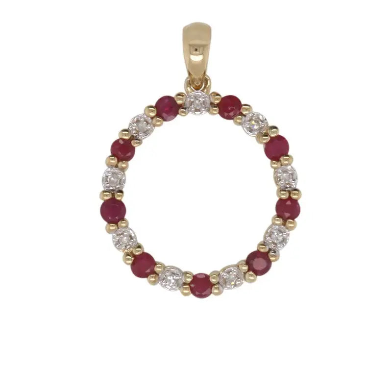 9 Carat Yellow Gold Natural Ruby and Diamond Pendant