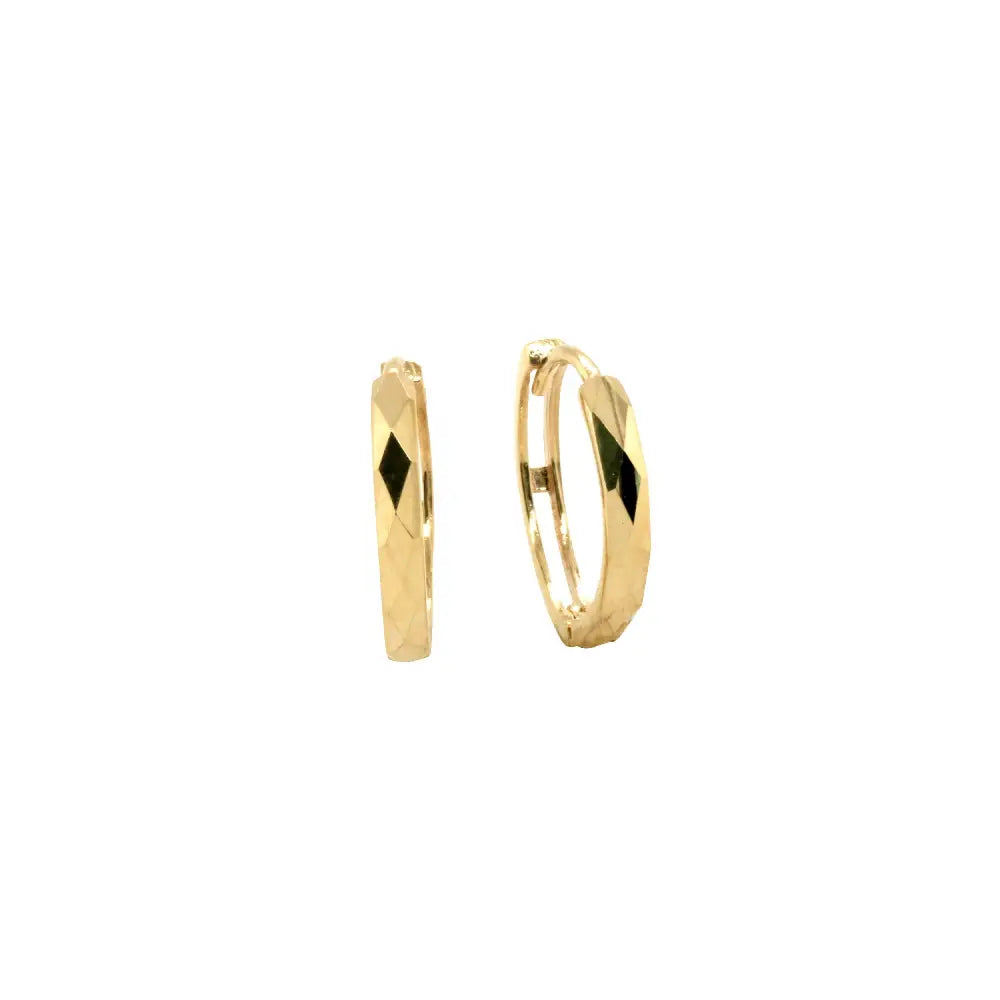 9 Carat Yellow Gold Patterned Round Huggie Earrings