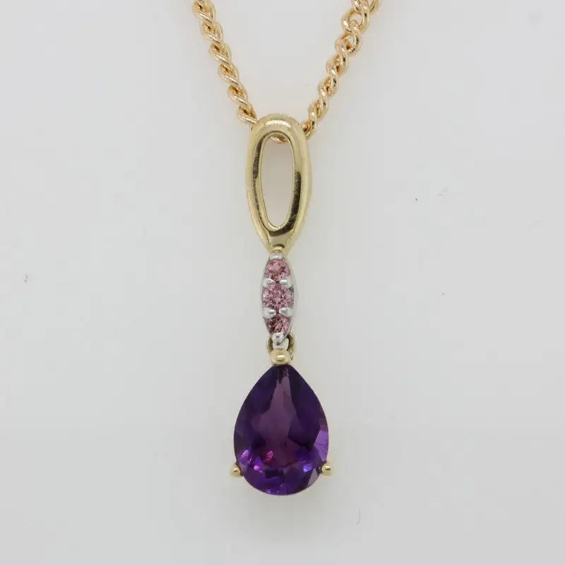 9 Carat Yellow Gold Pendant Amethyst and Pink Tourmaline 5.40mm wide