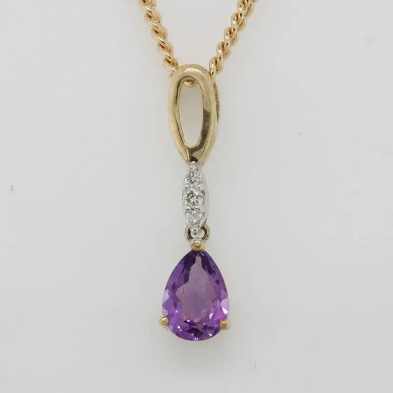 9 Carat Yellow Gold Pendant Amethyst TDW .04 Carat HI PK2 5.40mm Wide