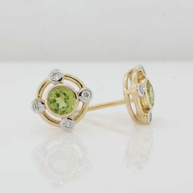 9 carat Yellow Gold Peridot & Diamond Stud Earrings