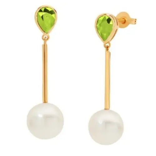 9 Carat Yellow Gold Peridot & South Sea Pearl Drop Studs