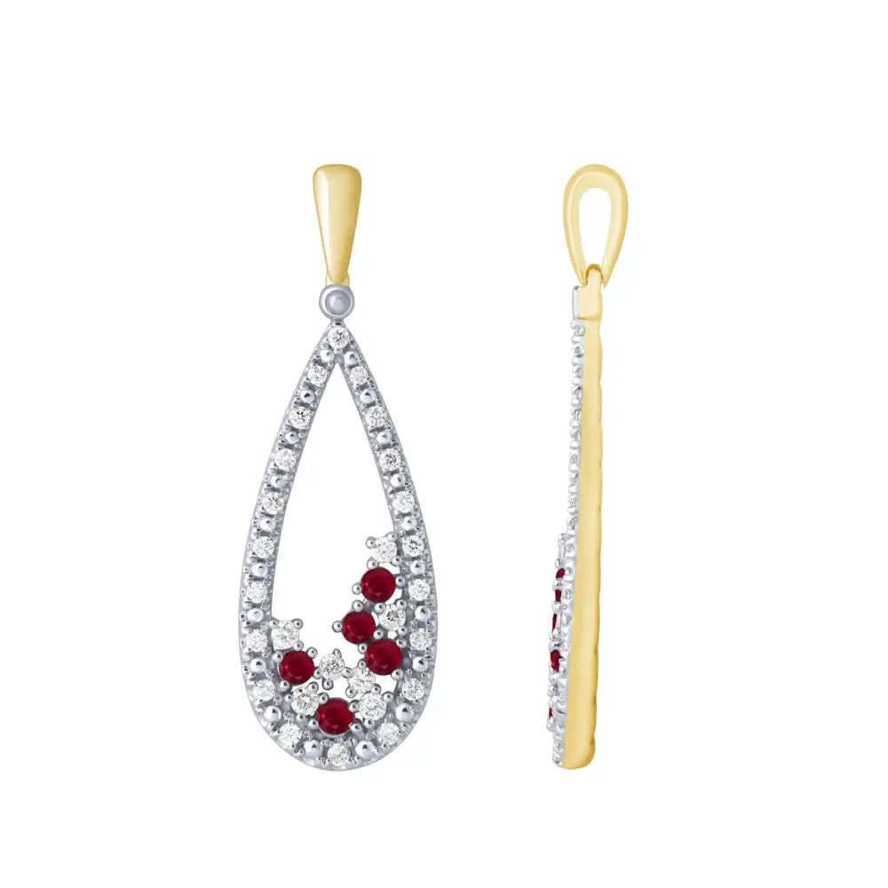 9 Carat Yellow Gold Ruby and Diamond Pendant. Rhodium Plated Top