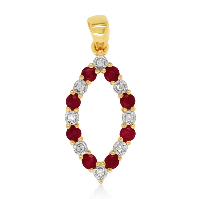 9 Carat Yellow Gold Ruby and Diamond Tear Drop Pendant Ruby and Diamond TDW 0.048ct