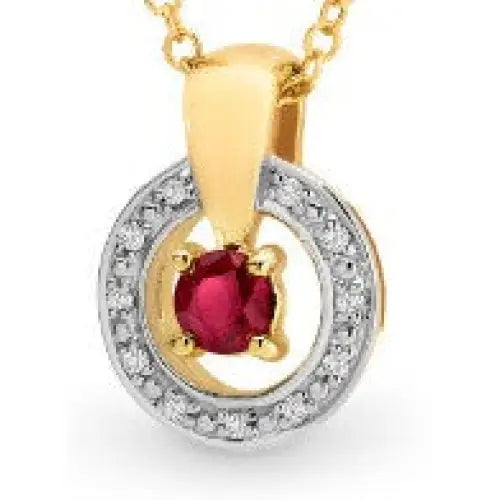 9 Carat Yellow Gold Ruby & Diamond Pendant 2