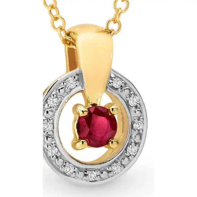 9 Carat Yellow Gold Ruby & Diamond Pendant 2