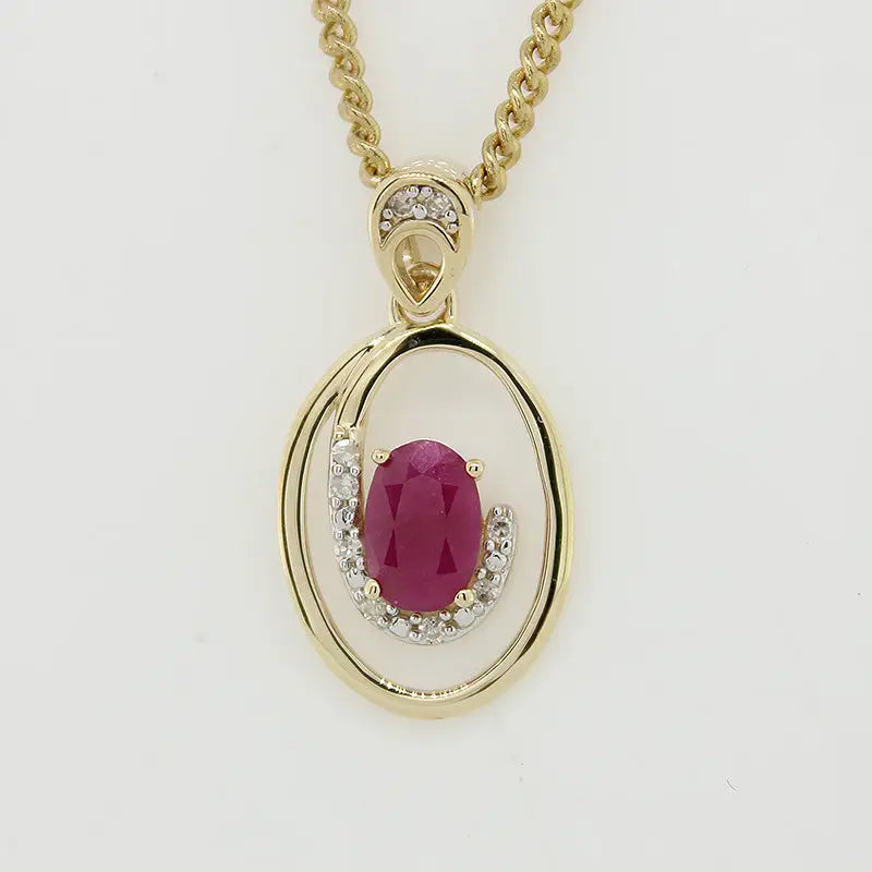 9 Carat Yellow Gold Ruby & Diamond Pendant