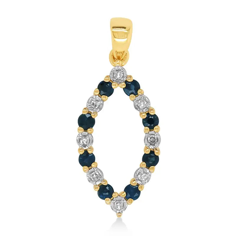 9 Carat Yellow Gold Sapphire and Diamond Tear Drop Pendant Sapphire and Diamond TDW 0.048ct