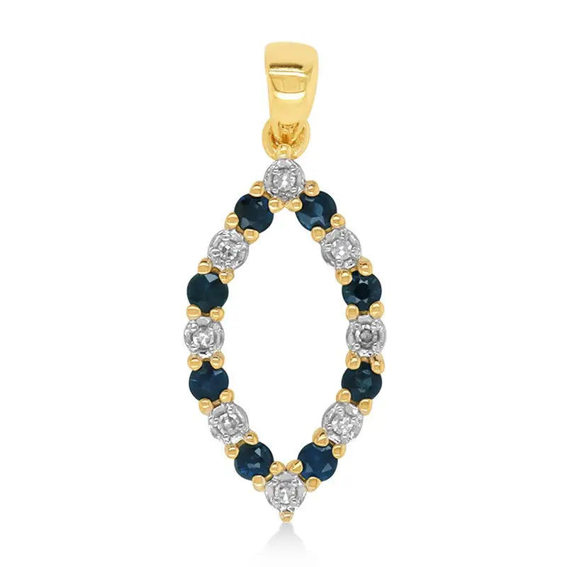 9 Carat Yellow Gold Sapphire and Diamond Tear Drop Pendant