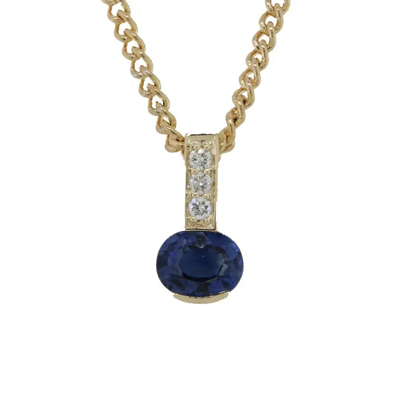 9 Carat Yellow Gold Sapphire & Diamond Fixed Bail Pendant