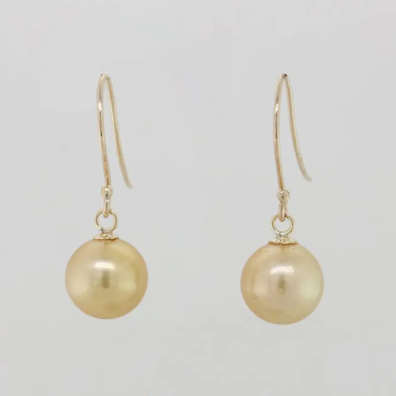 9 Carat Yellow Gold Shepherd Hook Earrings with 9.5mm to 10mm Gold South Sea Pearls