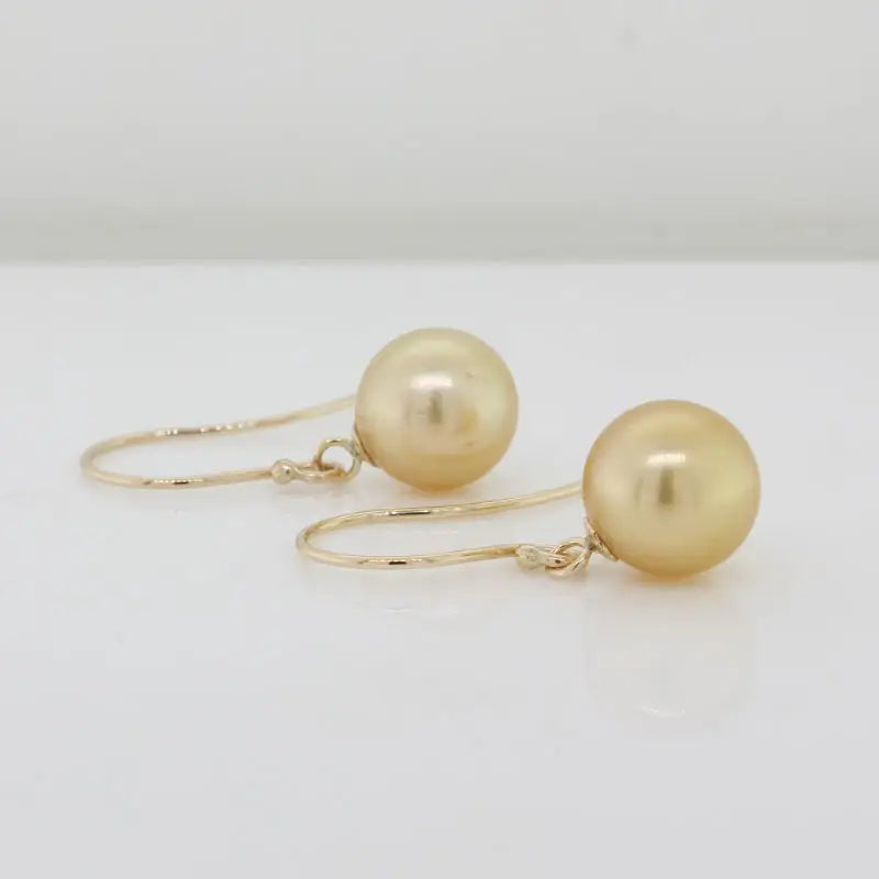 9 Carat Yellow Gold Shepherd Hook Earrings with 9.5mm to 10mm Gold South Sea Pearls