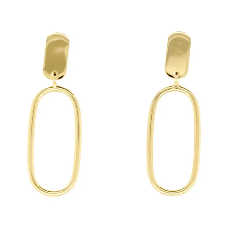 9 Carat Yellow Gold Silver Bonded 25mm Long Open Oval Drop Stud Earrings