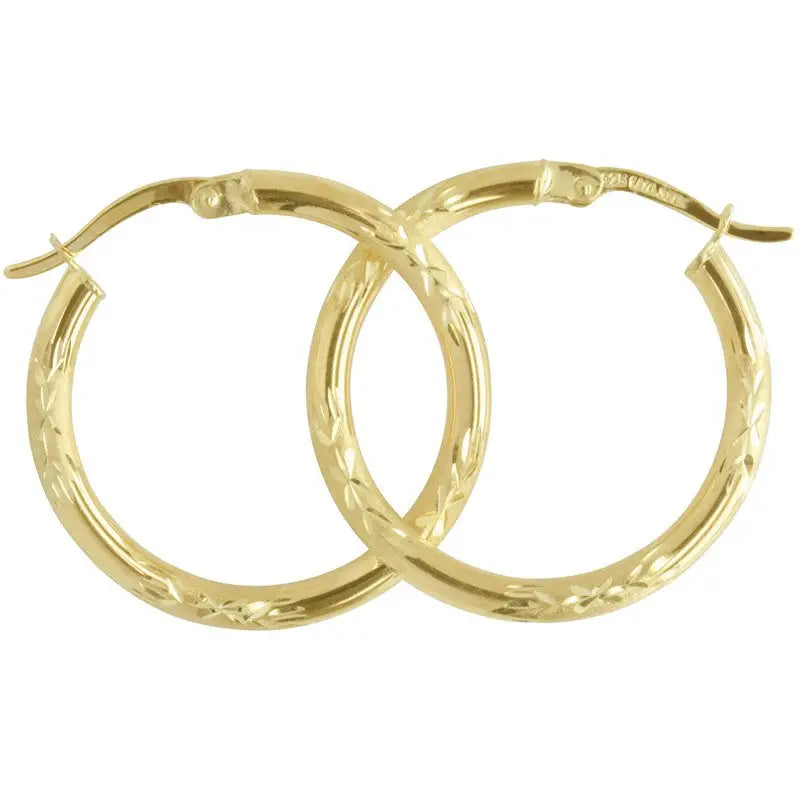 9 carat Yellow Gold  Silver Bonded Hoop Earrings