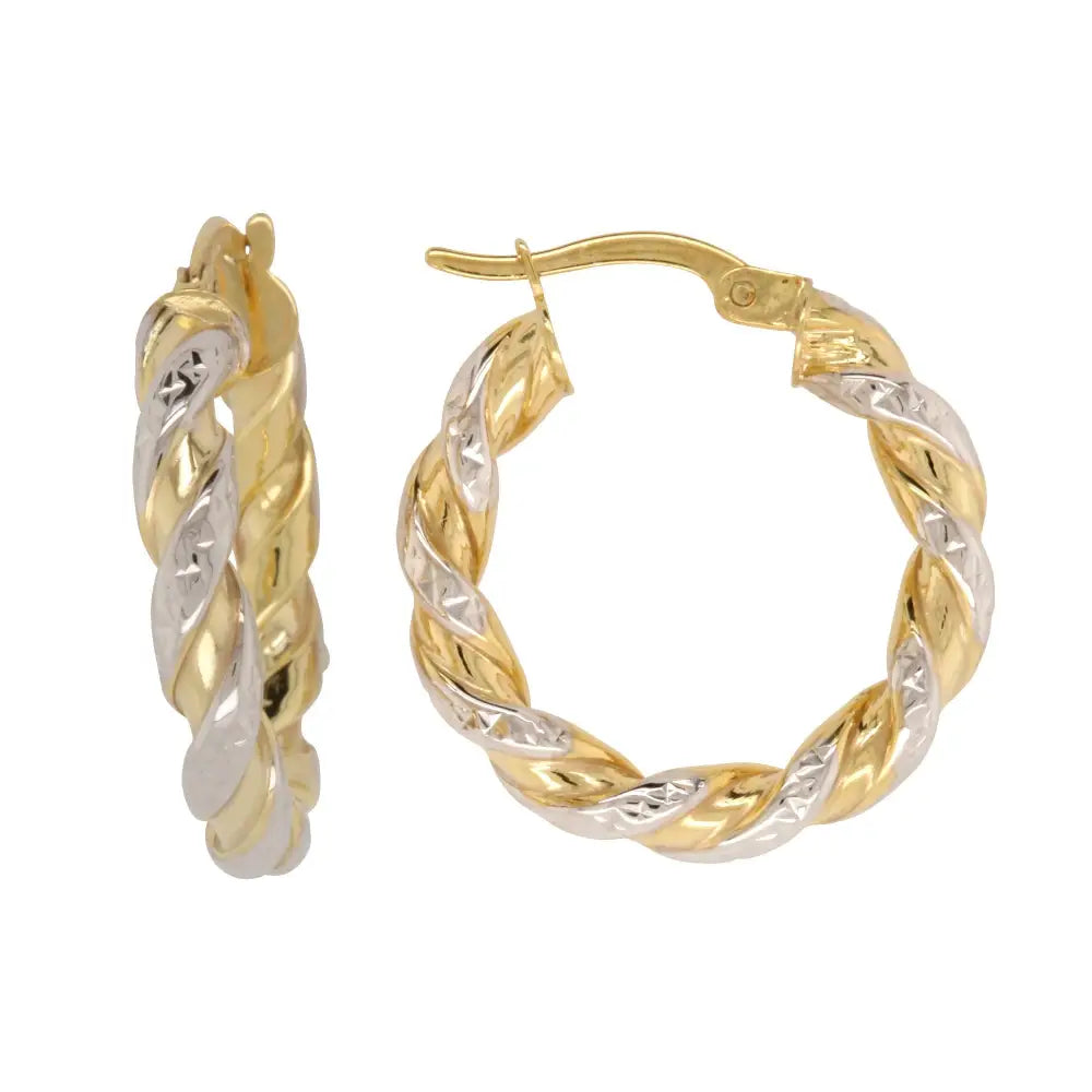 9 Carat Yellow Gold Silver Bonded Twisted Hoop Earrings