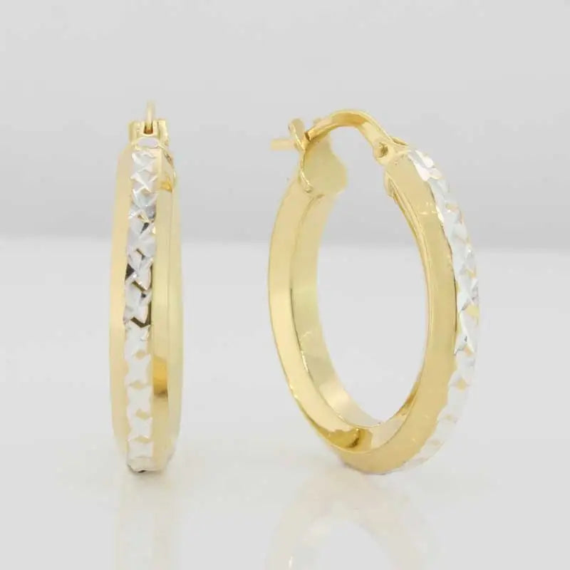 9 Carat Yellow Gold Silver Filled 15mm Internal Diameter Etched Hoop Earrings 