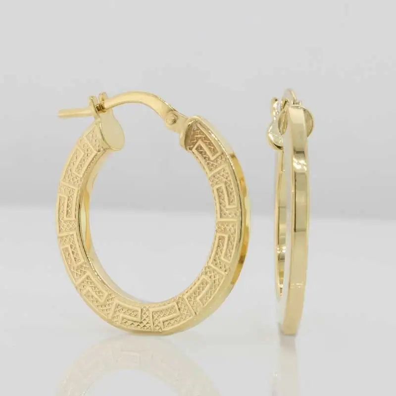 9 Carat Yellow Gold Silver Filled Geometric Pattern Hoop Earrings 