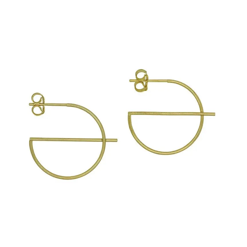 9 carat Yellow Gold Silver Filled Geometric Pattern Hoop Stud Earrings 