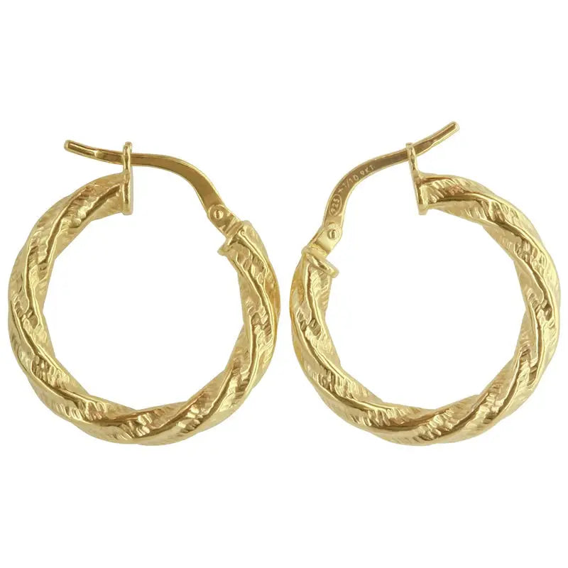 9 carat Yellow Gold  Silver Filled Hoop Earrings 15mm Diameter