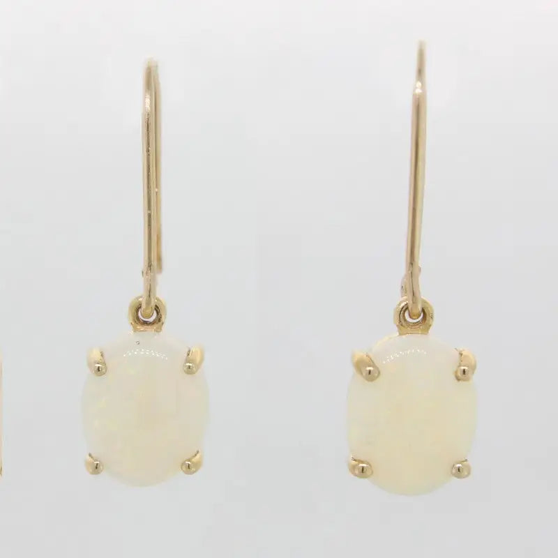 9 carat Yellow Gold Solid Opal 10x8mm Oval Earrings