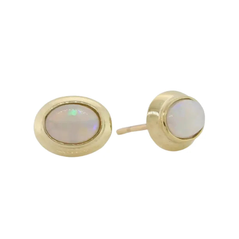 9 carat Yellow Gold Solid Opal 7x5mm Oval Stud Earrings