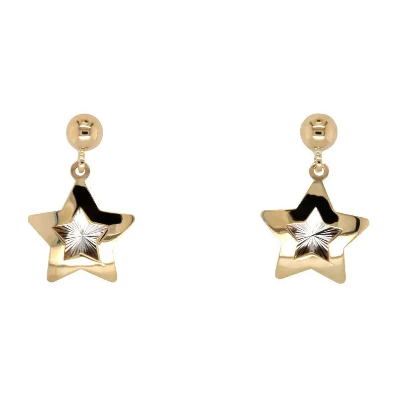 9 Carat Yellow Gold Star Stud Drop Earrings SEASPRAY