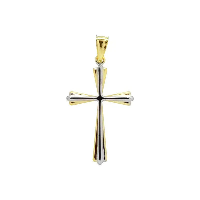 9 Carat Yellow Gold & Sterling Silver Bonded 30x18mm Fluted Ends Cross Pendant