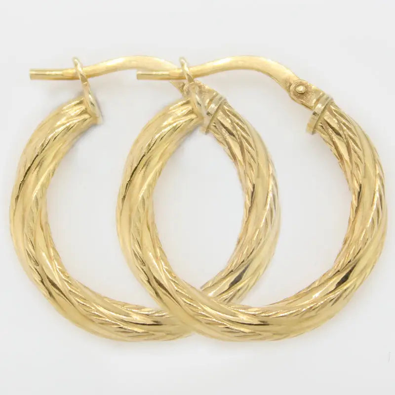 9 Carat Yellow Gold Sterling Silver Filled 15mm Internal Diameter Twist Hoop Earrings