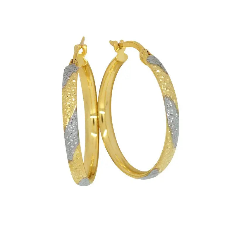 9 carat Yellow Gold Sterling Silver Filled Diamond Etched Hoop Earrings