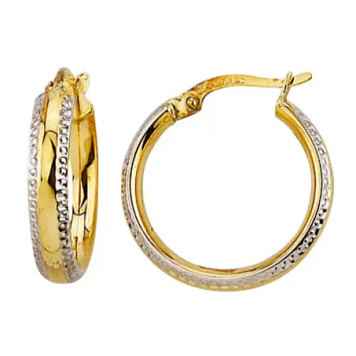 9 Carat Yellow Gold Sterling Silver Filled Hoop Earrings with Rope Edges