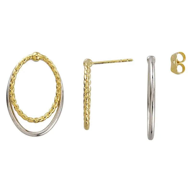 9 Carat Yellow Gold & Sterling Silver Interchangeable Bonded Open Oval Stud Earrings