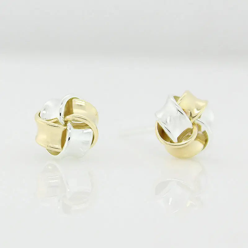 9 Carat Yellow Gold & Sterling Silver Knot Stud Earrings