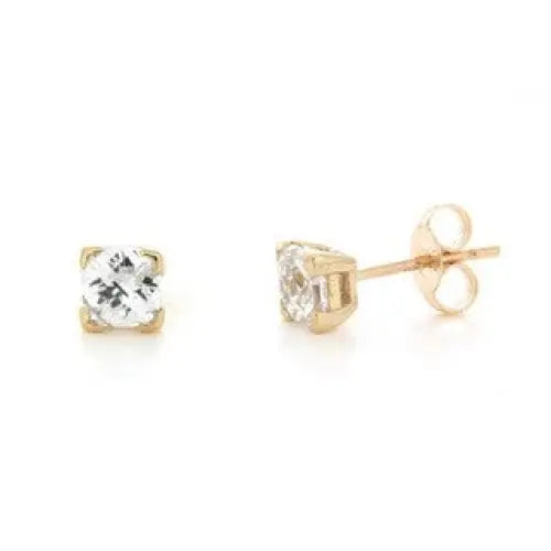 9 carat Yellow Gold Swarovski Cubic Zircinia 5mm Cushion Cut Stud Earrings