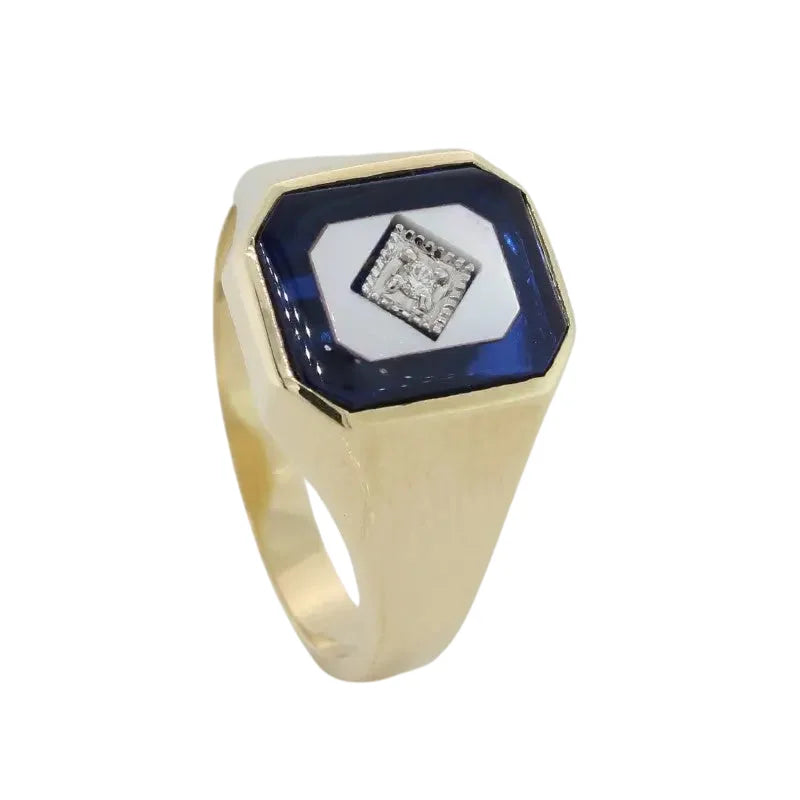 9 Carat Yellow Gold Synthetic Blue Spinel Mother Of Pearl &
