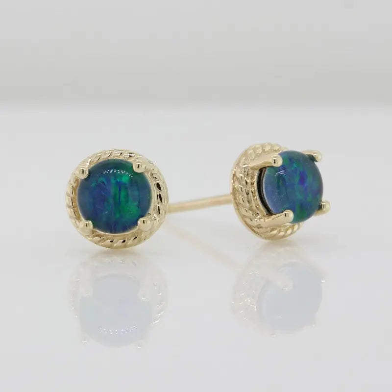 9 Carat Yellow Gold Triplet Opal Studs 5mm Diameter