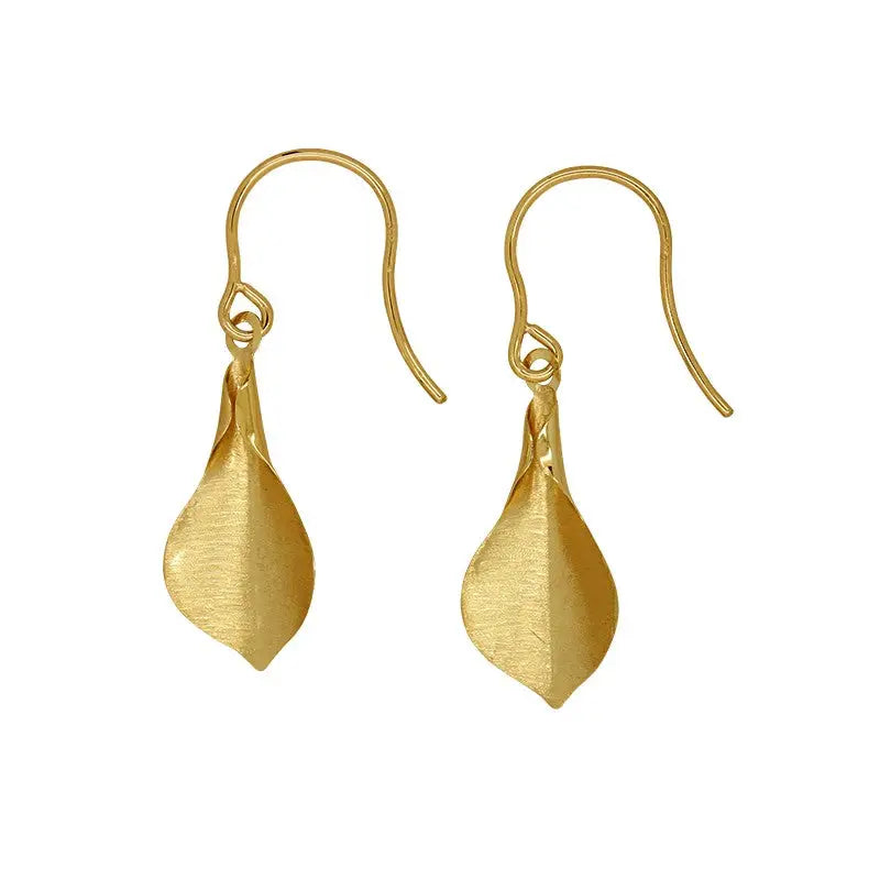 9 Carat Yellow Textured Leaf Earrings on Shepherd Hook