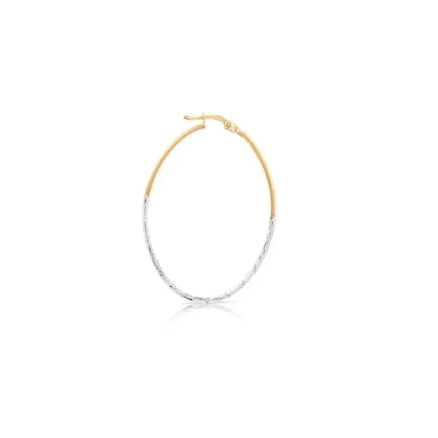 9 Carat Yellow & White Gold 40mm Long Oval Hoop Earrings with a White Gold Twist 