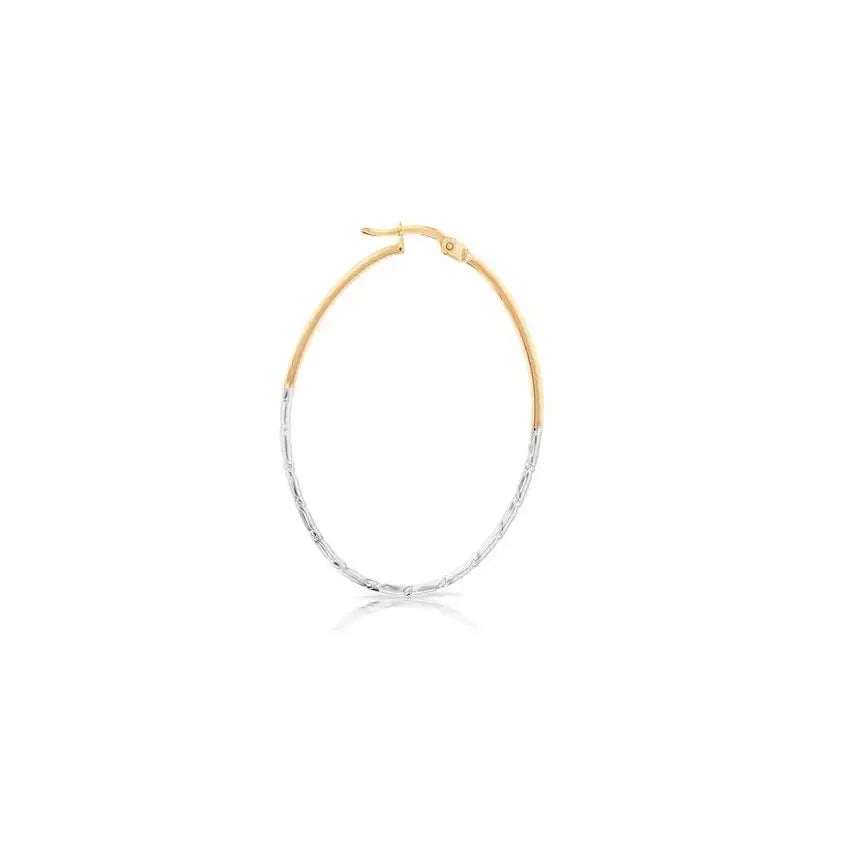 9 Carat Yellow & White Gold 40mm Long Oval Hoop Earrings