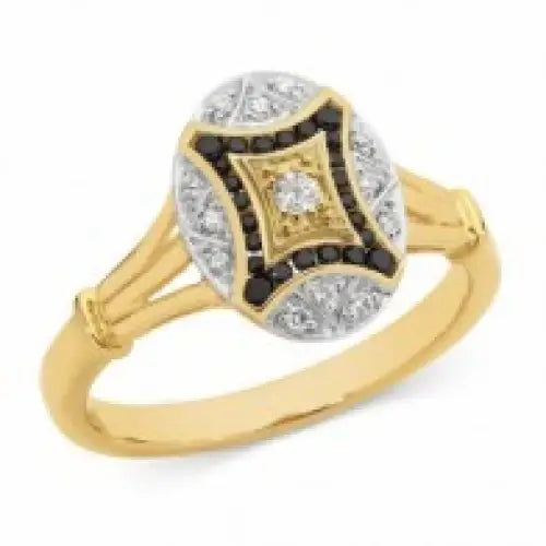 9 Carat Yellow & White Gold Black & White Diamond Ring