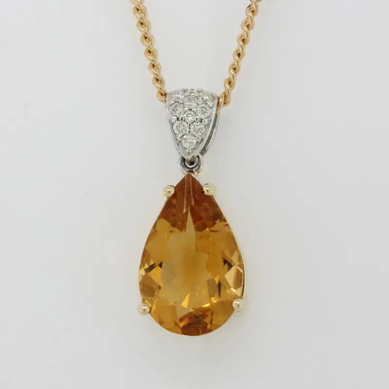 9 Carat Yellow & White Gold Citrine & Diamond Pendant